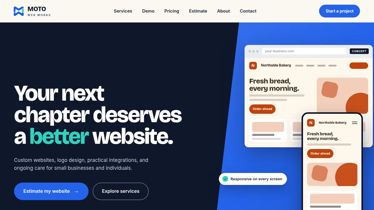 Poster frame: the Moto Web Works homepage.